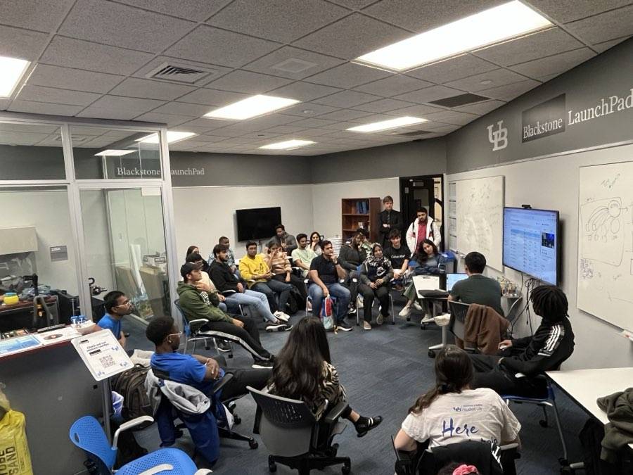 Daniel hosting a pitch breakdown session at the CoLab